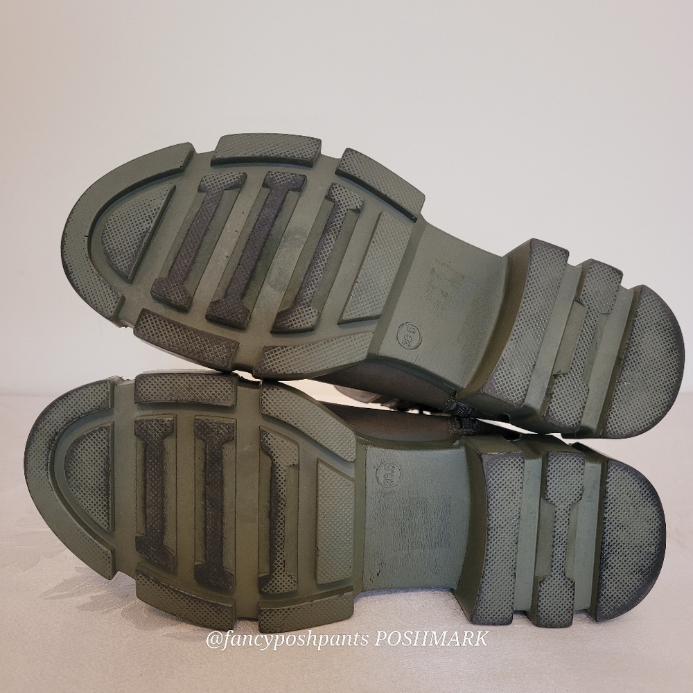 new!FREE PEOPLE olive green soft leather combat boot lug sole zipper elastic lux - Picture 9 of 17
